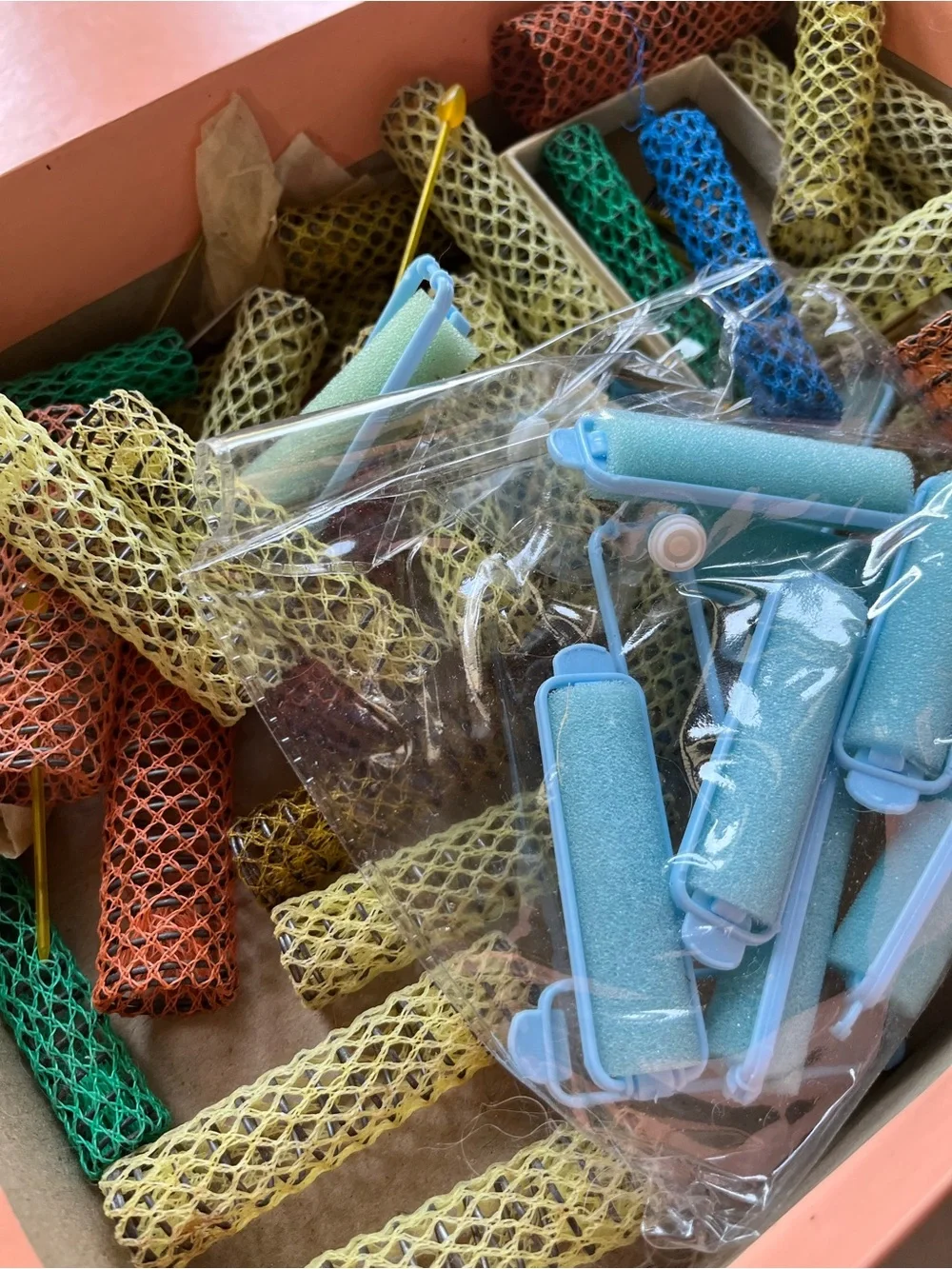 Hair Curlers Set - Light Blue and Multicolor Rollers ( Vintage)